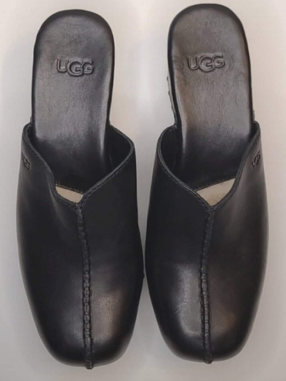 Ugg Judi Black Leather Slip-On Heeled Mule Clog